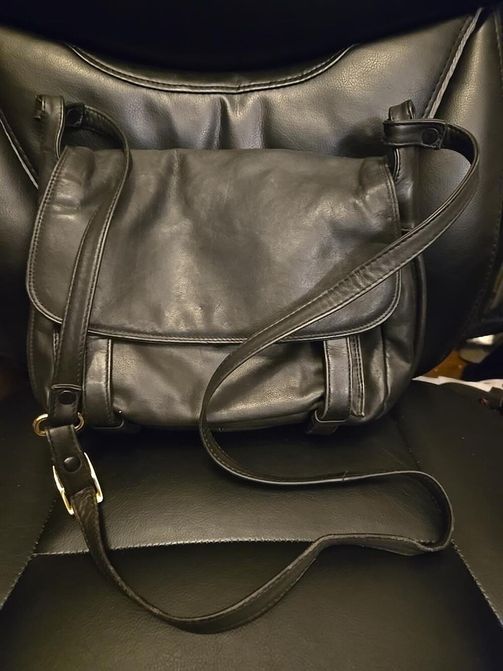 Brioche Black Organizer Shoulder Bag 6 Compartment Purse Detachable Pouch